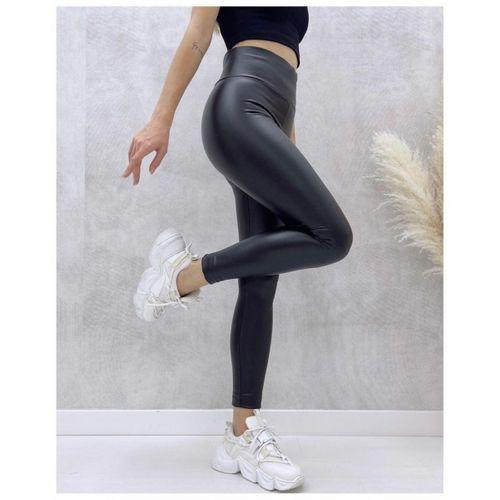 Yüksek Bel Toparlayıcı İçi Şardonlu Deri Tayt