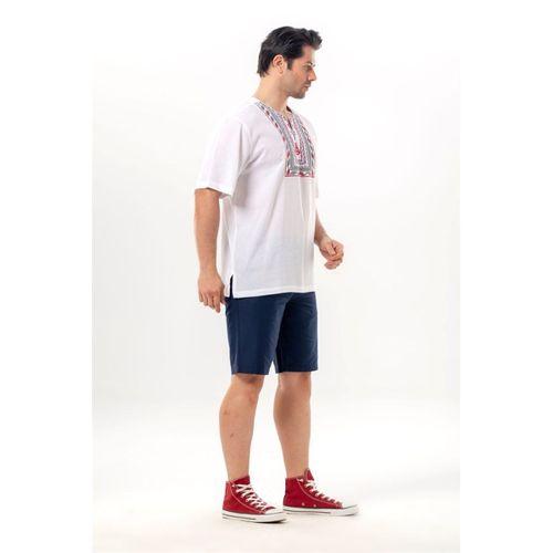 Kısa Kol Şile Bezi Bisiklet Yaka Bahriyeli Erkek Yazlık T-shirt Beyaz Byz
