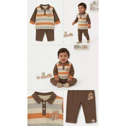 6/24 Ay Yakalı Düğme Detaylı Bebek Takımı