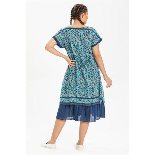 Kısa Kol Vual Defne Midi Boy Yazlık Otantik Elbise Su Yeşili 6100