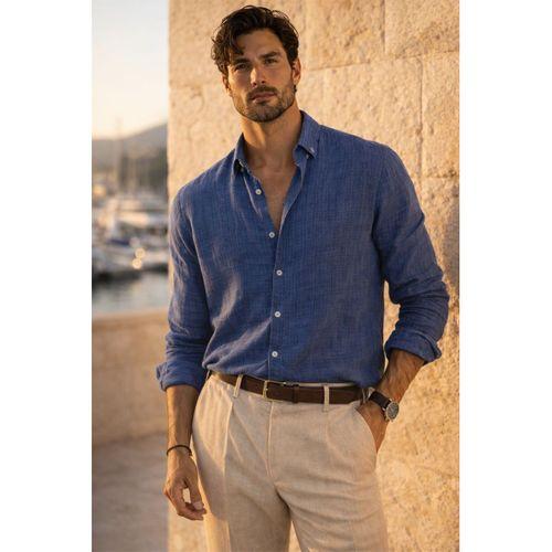 Bien Pamuk Keten Erkek Gömlek - Lacivert