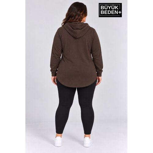 Süperlife Kadın Büyük Beden Fermuarlı Kapüşonlu Uzun Oval Etek Uçlu Oysho Hırka SPR26BHR993