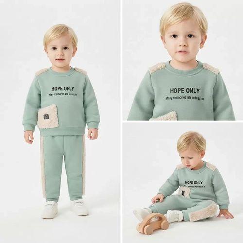 6/24 Ay Tüy Detaylı Cepli 3 İplik Şardonlu Bebek Takımı
