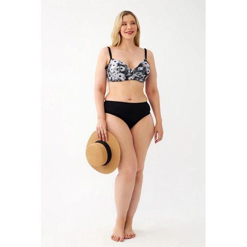 Kadın Papatya Desenli Gri Büyük Beden Bikini Takımı