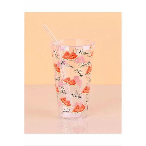 Desenli Plastik Pipetli Bardak 16 Cm 1 Adet Royaleks-ENF-040