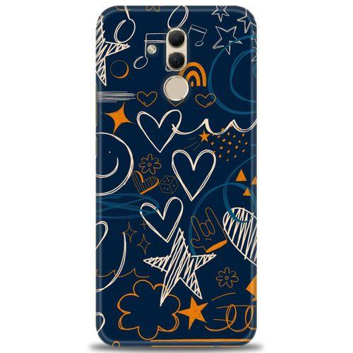 Huawei Mate 20 Lite Kılıf HD Baskılı Kılıf - Notalar ve Kalpler + Tam Ekran Koruyucu