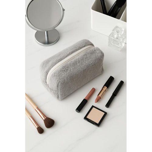 Peluş Yumuşacık Makyaj Çantası - Kozmetik Organizeri Gri