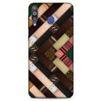 Samsung Galaxy M30 Kılıf Patchwork (7) Telefon Kılıfı Koyu Kahverengi