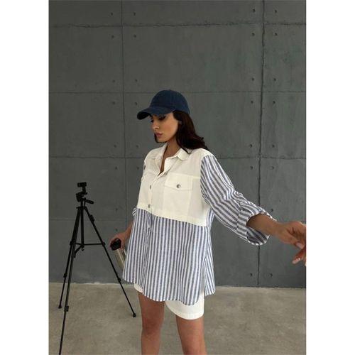 GABARDİN ŞORT - GABARDİN - ÇİZGİLİ KETEN GARNİLİ CEKET TAKIM - Lacivert