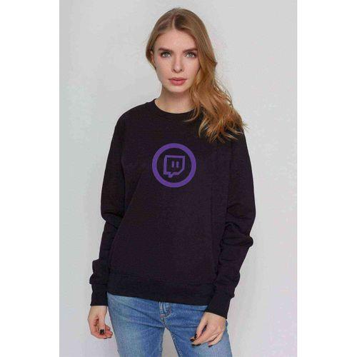 Twitch Logo Baskılı Siyah Kadın Sweatshirt