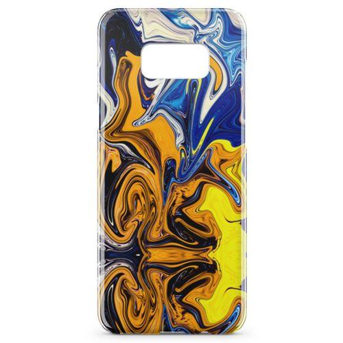 Samsung Galaxy S8 Kılıf Mavi Turuncu Mermer Arka Kapak Koruma Desenli Full Koruyucu