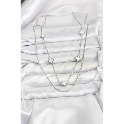 316L Çelik Zincir Gümüş Renk İtalyan Zincirli Yonca Model Kadın Kolye