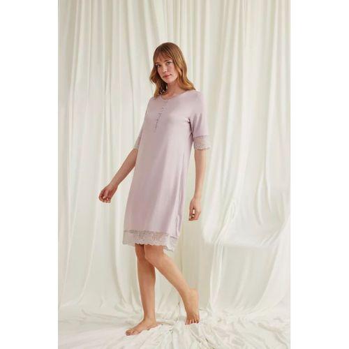 Dantel Detaylı Kısa Kollu Ve Önü Düğmeli Gecelik