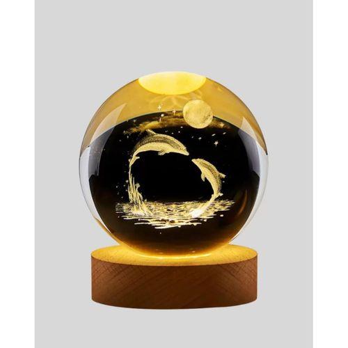 Yunus Figürlü Led Kristal Küre Ahşap Standlı Dekoratif Gece Lambası