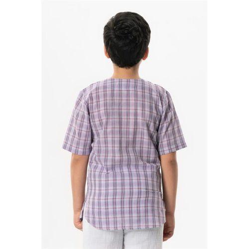 Kısa Kol Şile Bezi Zımbalı Yazlık Erkek Çocuk Tshirt Lila Ekose 3036