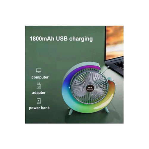 Masaüstü Vantilatör Usb Şarjlı Rgb Led Işıklı 3 Kademeli 180° Ayarlanabilir Soğutucu Fan Mavi