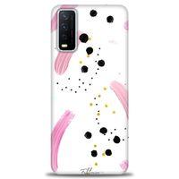 Vivo Y20S Kılıf HD Baskılı Kılıf - Pembe ve Benekler + Tam Ekran Koruyucu
