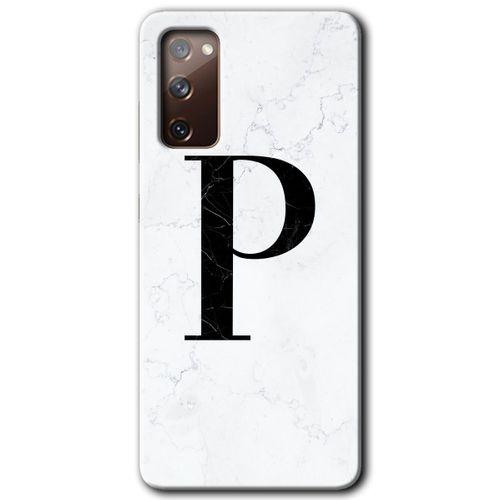 Potkal Hediye Fabrikası Samsung Galaxy S20 FE Kılıf HD Desen Baskılı Arka Kapak - Beyaz Mermer Desenli P Harfi