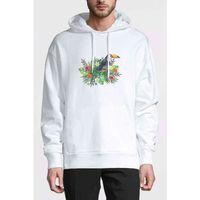 Sulu Boya American Papağanı Baskılı Beyaz Erkek Kapşonlu Sweatshirt