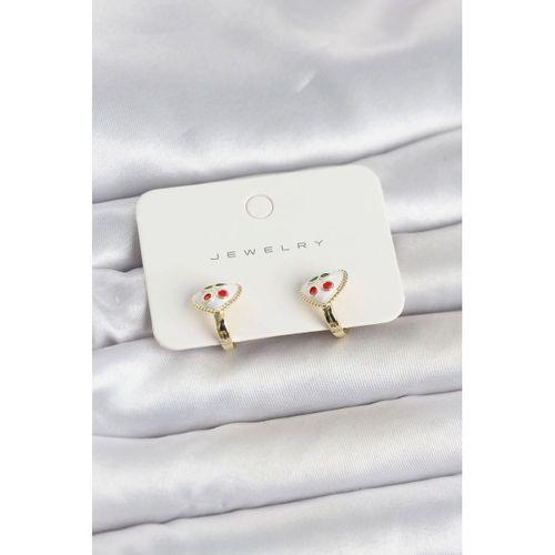 Pirinç Gold Renk Mineli Kalp Kiraz Model Çocuk Küpe