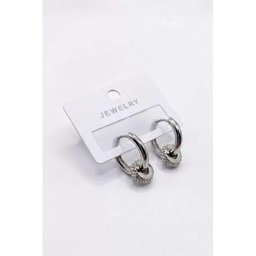 Taşlı Halka Küpe - Gümüş