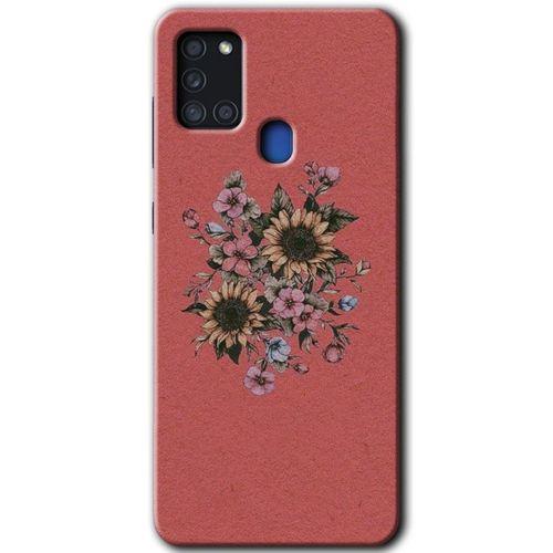 MRCİLETİSİM Samsung Galaxy A21s Kılıf HD Desen Baskılı Arka Kapak + Temperli Cam - Retro Çiçek