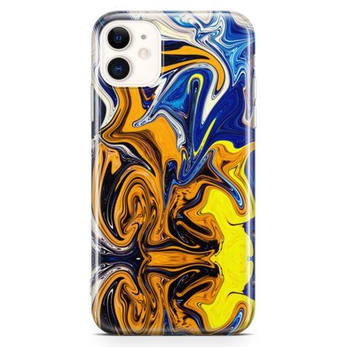 Apple iPhone 11 Kılıf Mavi Turuncu Mermer Arka Kapak Koruma Desenli Full Koruyucu