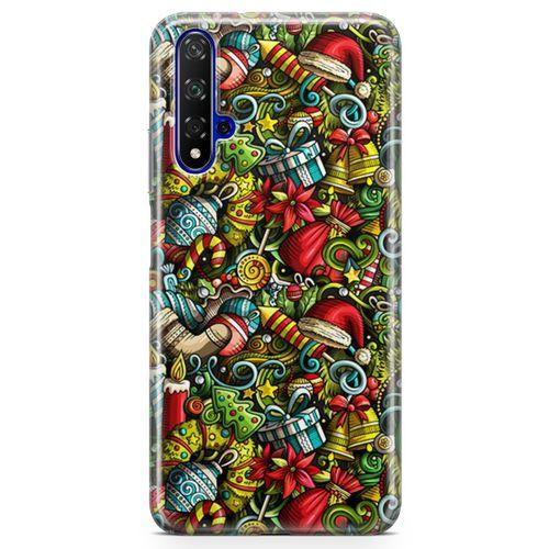 Honor View 20 Kılıf Yılbaşı Süsleri Doodle Arka Kapak Koruma Desenli Full Koruyucu