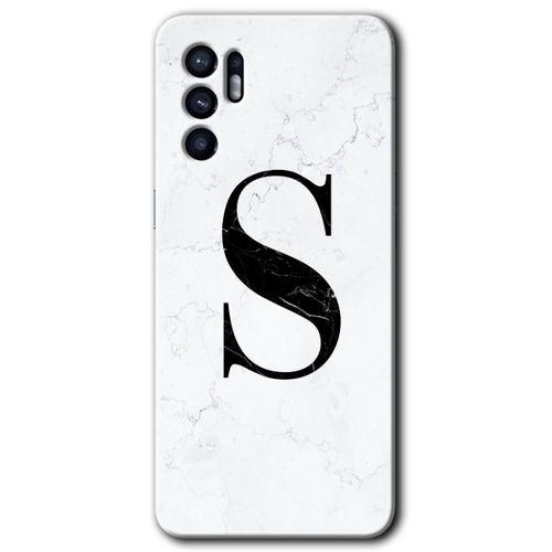 Oppo Reno 6 Kılıf HD Desen Baskılı Arka Kapak + Temperli Cam - Beyaz Mermer Desenli S Harfi