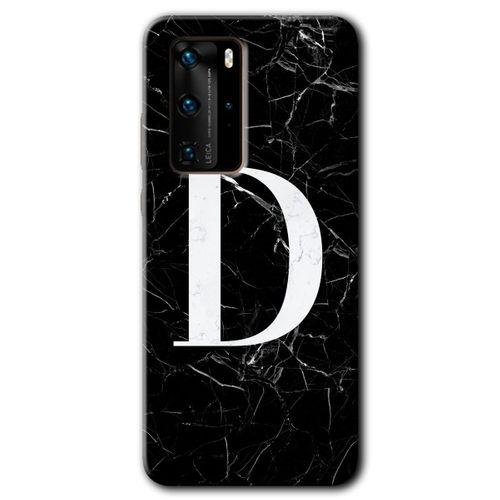Potkal Hediye Fabrikası Huawei P40 Pro Kılıf HD Desen Baskılı Arka Kapak - Siyah Mermer Desenli D Harfi