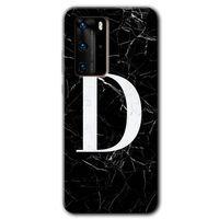 Potkal Hediye Fabrikası Huawei P40 Pro Kılıf HD Desen Baskılı Arka Kapak - Siyah Mermer Desenli D Harfi