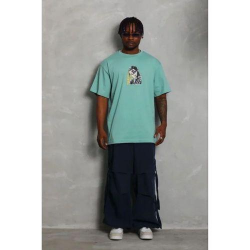 Erkek Baskılı T-Shirt Kısa Kol Bisiklet Yaka Regular Fit Rahat Kalıp Günlük Tişört - Mint Yeşili