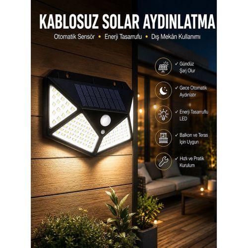 Güneş Enerjili Bahçe Aydınlatma Lambası Solar 100 Led Lamba