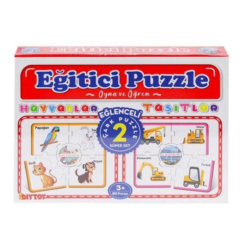 Çark Puzzle Hayvanlar Taşıtlar 60 Parça, Çocuklar İçin Eğitici ve Eğlenceli Puzzle