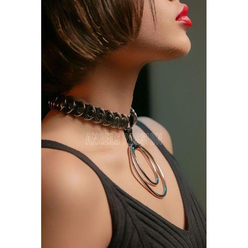 Şık Elastik Choker - Halka Detaylı Lastik Kolye - Şık Lastik Choker Harness - APFT576