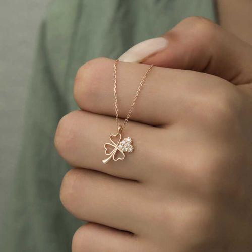 Lucky Life 925 Ayar Gumuss  Rose Kalpli Dört Yapraklı Yonca Lucky Life Lucky Life Kadın Kolye