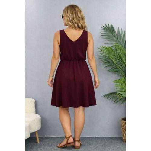 Kadın Askılı V Yakalı Beli Büzgülü Kısa Viskon Iki Iplik Elbise