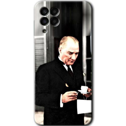 Samsung Galaxy M33 Kılıf Baskılı Kapak - Atatürk Türk Kahvesi + 5D Tam Kaplayan Cam