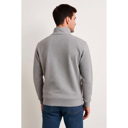 Erkek Dik Yaka Sweatshirt Dik Yaka Yarım Fermuarlı 3 İplik Şardonlu Pamuk Kumaş - Gri