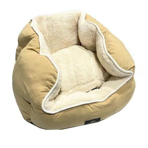 Süslüpati Kullanışlı Yıkanabilir Kumaş Silikon Elyaf Dolgulu Kedi Köpek Yatağı Kahve Krem 56Cm