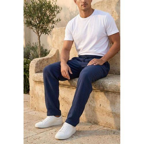 Hafif ve Rahat Müslin Baggy Erkek Pantolon - Lacivert