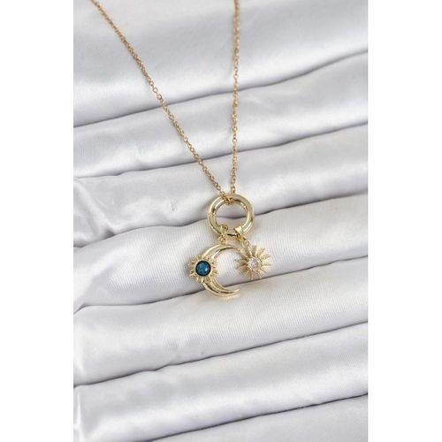 316L Çelik Gold Renk Gece Gündüz Tema Charmlı Kadın Kolye