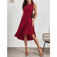 Kadın Sıfır Kollu Bisiklet Yaka Büzgülü Asimetrik Kesim Detaylı Janjan Krep Elbise