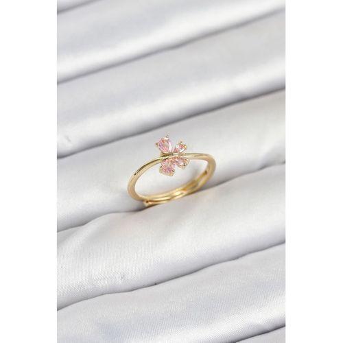 Pirinç Gold Renk Pembe Kelebek Kadın Yüzük