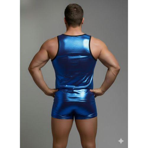 Erkek Mavi Lame Tank Top Boxer Takım