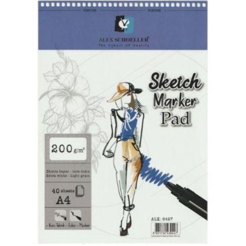 ALEX SPİRALLİ SKECTH MARKER PAD (A4) 200 gram 40 Yaprak (ALEX-0427)