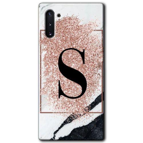 Samsung Galaxy Note 10 HD Baskılı Kılıf + 9D Tam Ekran Koruyucu - Pembe Mermer Desenli S Harf