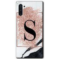 Samsung Galaxy Note 10 HD Baskılı Kılıf + 9D Tam Ekran Koruyucu - Pembe Mermer Desenli S Harf