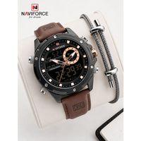 Naviforce Deri Kordon Dijital & Analoğ Mekanizma Bileklik Hediyeli 3 ATM Erkek Kol Saati NF9264.4
