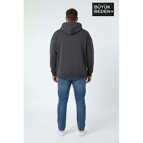 Erkek Büyük Beden İnce Kapşonlu Kollar Ve Etek Ribanalı Swatshırt SPR26BSW957